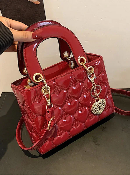 Red Love Leather Bright Surface Crossbody Bag