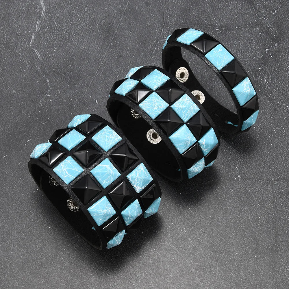 3Pcs/Set Contrasting Rivets Leather Wrist Big Wide Bracelet