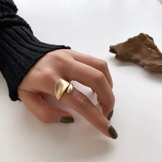 Stainless Steel Irregular Geometric Open Gold Texture Ring