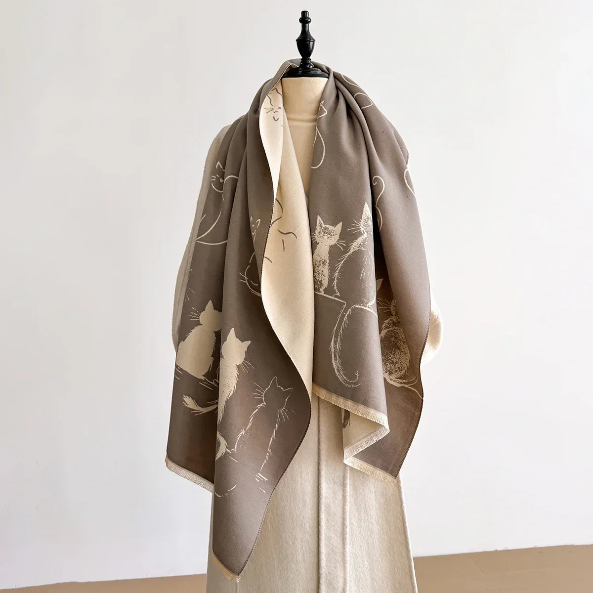 Luxury Winter Cashmere Little Cat Print Scarf