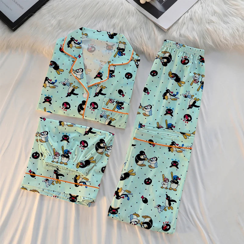 Kawaii Cute Cartoon Little Penguin Print Milk Silk Homewear Sleepwear Pajamas