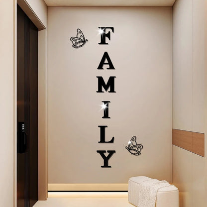 Two butterflies English Letters Family 3D Mirror Wall Stickers
