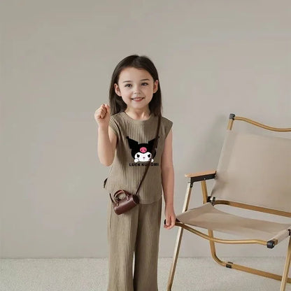 Baby Ice Silk Sleeveless Cute Cartoon Set