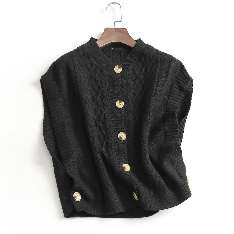 Cable Knit Sweater Vest Cardigan Cozy Button Up Sleeveless Casual Outfit