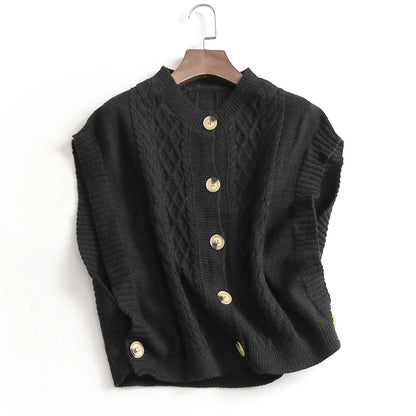 Cable Knit Sweater Vest Cardigan Cozy Button Up Sleeveless Casual Outfit
