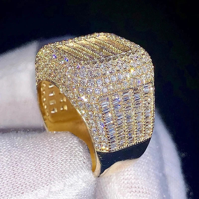 Huitan Luxury Geometric Gold Color Shining CZ Rings