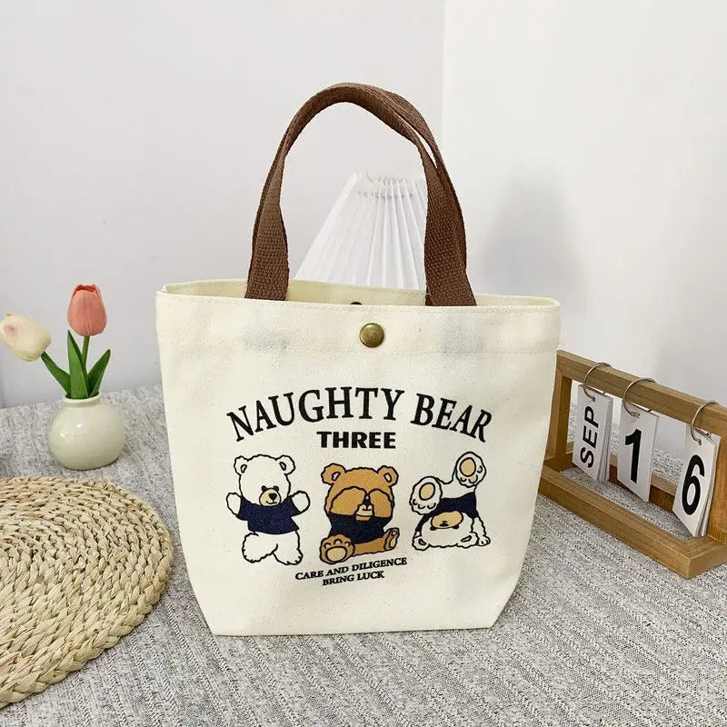 Bear Shape Canvas Tote Cute Mini Handheld Lunch Bag