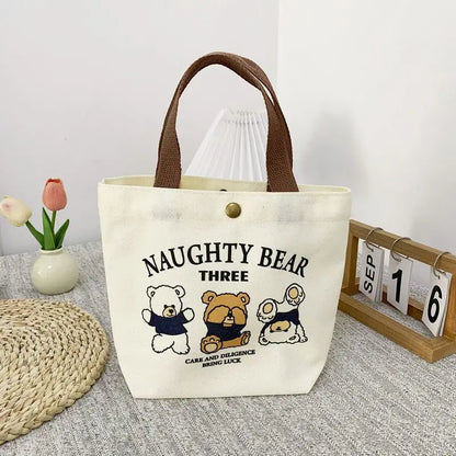 Bear Shape Canvas Tote Cute Mini Handheld Lunch Bag