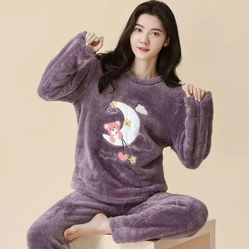 Thickened Warm Large Size Padded Fall Pajamas Set