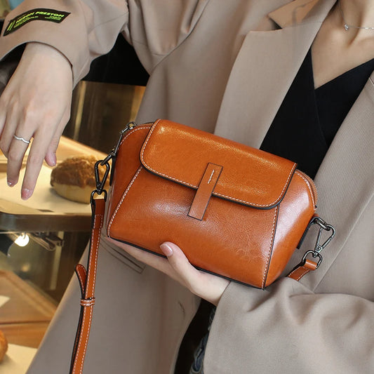 Oil Wax Cowhide Genuine Leather Crossbody Small Bag