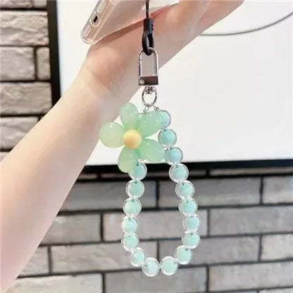 Colored Bead Petal Lanyard for IPhone Anti-Lost Bracelet Case Wrist Strap