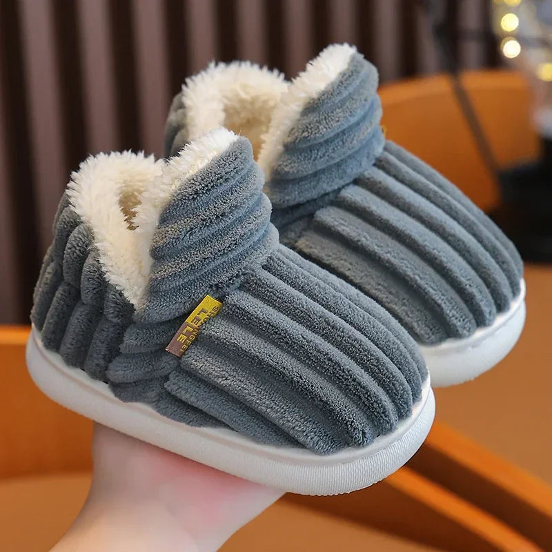Stripe Plush Slippers Wrap Warm Cotton Shoes
