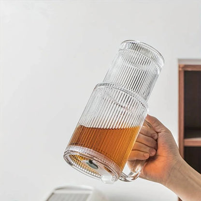 Vertical Striped Glass Cup With Handle Lid Straw Large Drinking Mug