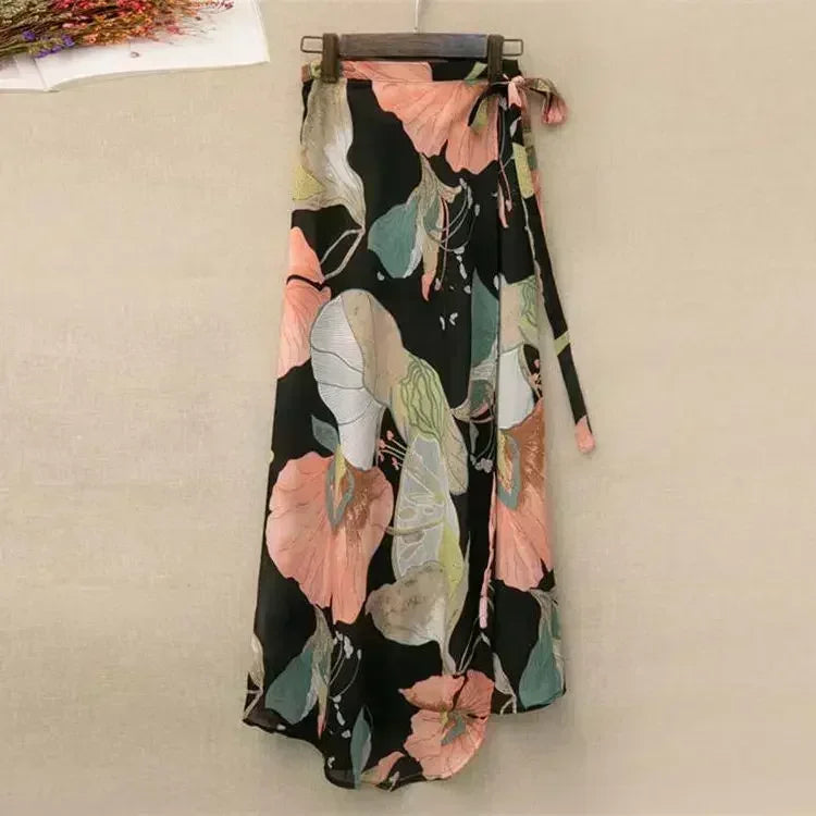 High Waist Wrap Maxi Boho Long Skirt
