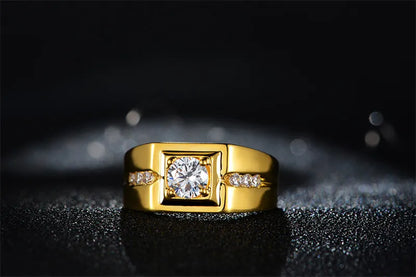 Solitaire male ring 24KT Gold 925 Sterling silver AAA Zircon cz Rings