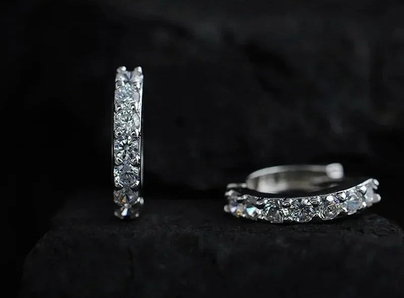 Romantic 925 Sterling Silver Rhinestone Crystal Hoop Earrings