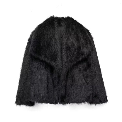 Spring Summer Casual Faux Fur Brown Warm Oversized Elegant Coats