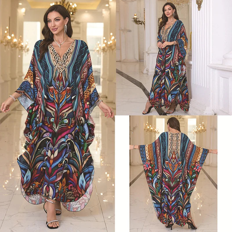 Kaftan Wave Neck Swimsuit Cover Up Caftan Dress