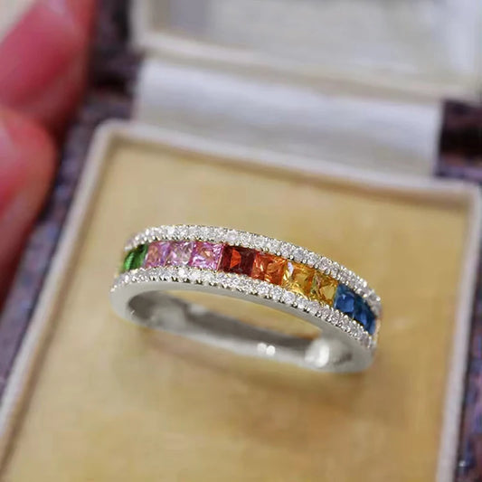 Multiple Colored Square Zirconia Rings