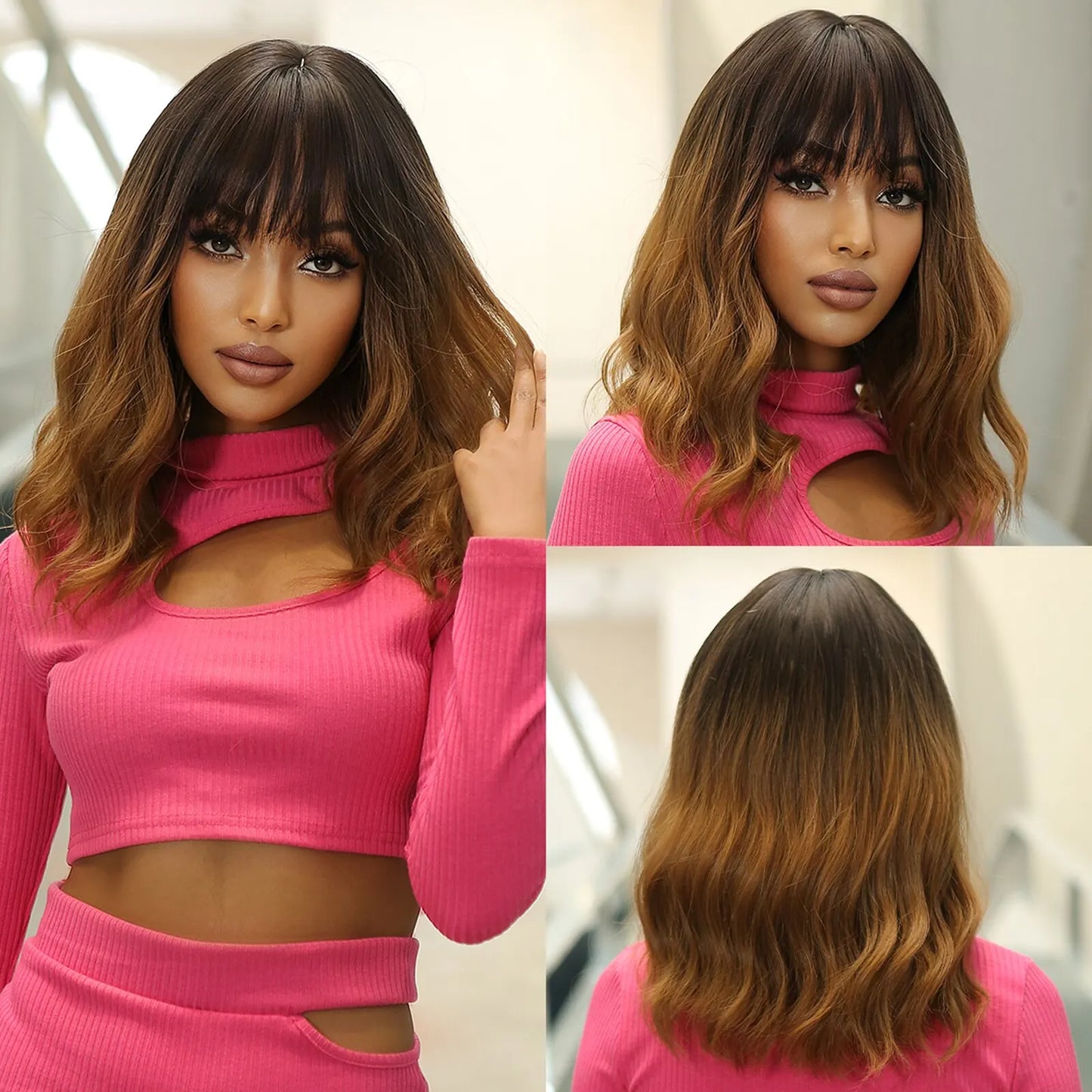Wavy Bob Short Blonde Dark Roots Wigs