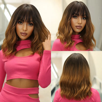 Wavy Bob Short Blonde Dark Roots Wigs
