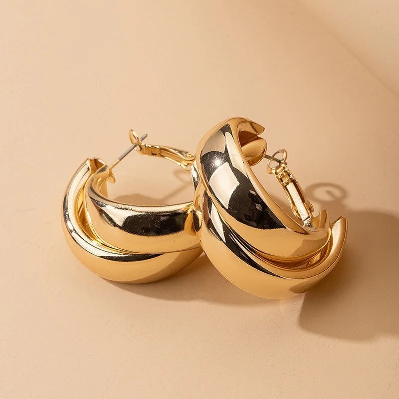 Chunky Hoop Gold Geometric Drop Earrings