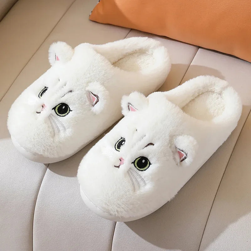 Winter Home Cute Cartoon Cat Warm Plush Slides Indoor Slipper