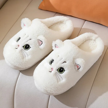 Winter Home Cute Cartoon Cat Warm Plush Slides Indoor Slipper
