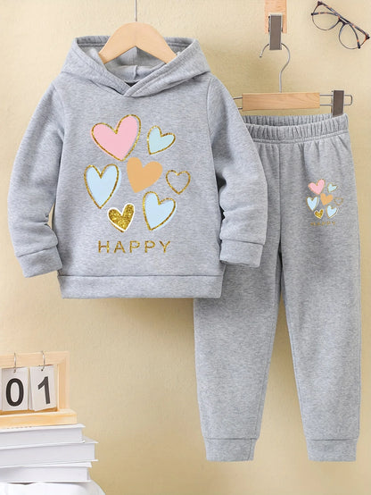 Fall/Winter casual comfort warm print warm lining hoodie sweatpants set