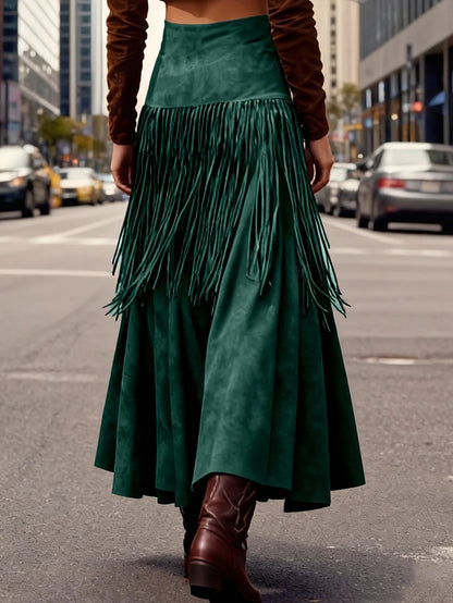 Ethnic Elegant Solid Tassel Slim Fit Midi Skirt