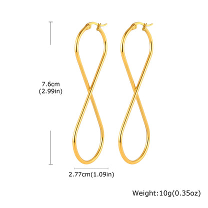 Twisted Infinity 18K Gold Plated Stainless Steel Trendy Minimalist Geometric Hoop Earrings