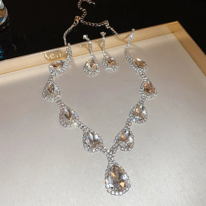 Inlaid Red Rhinestone Necklace Earring Set