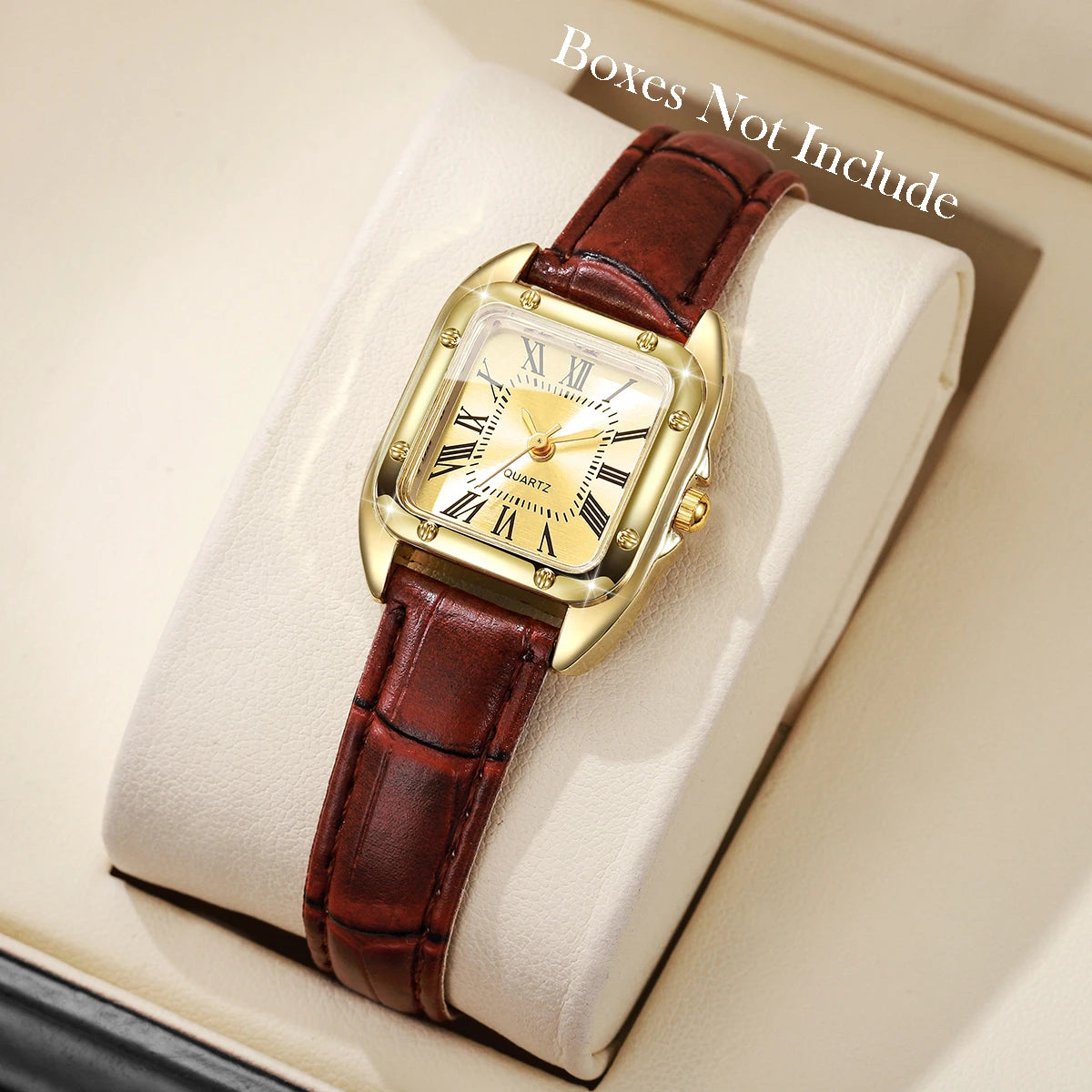 Square Leather Strap Roma Dial Quartz Watch