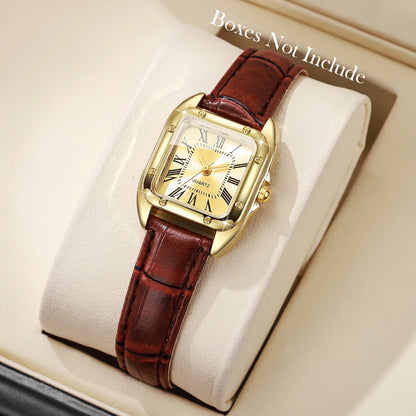Square Leather Strap Roma Dial Quartz Watch