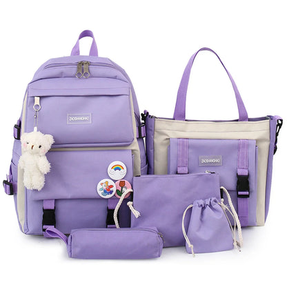5PCS Kit Backpack High Capacity Waterproof School Bags