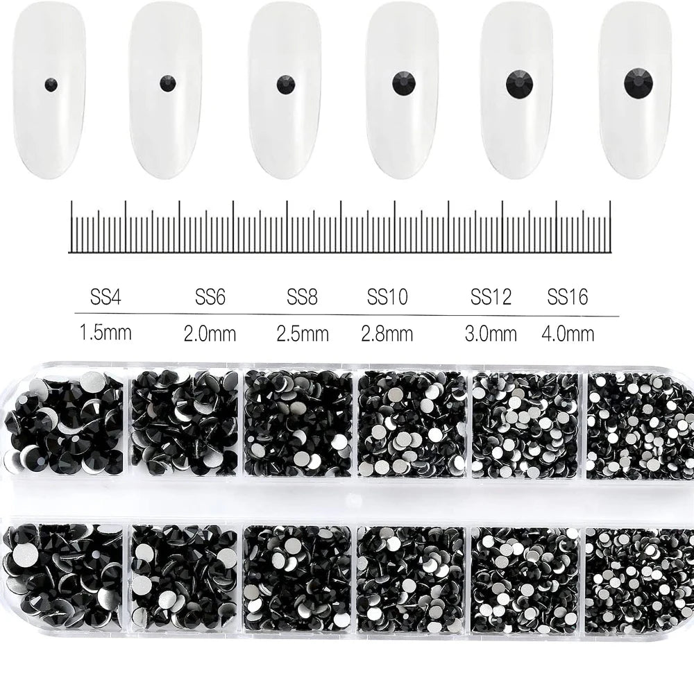 12Gird 3D Glass AB Crystal Nail Art Rhinestones Kit