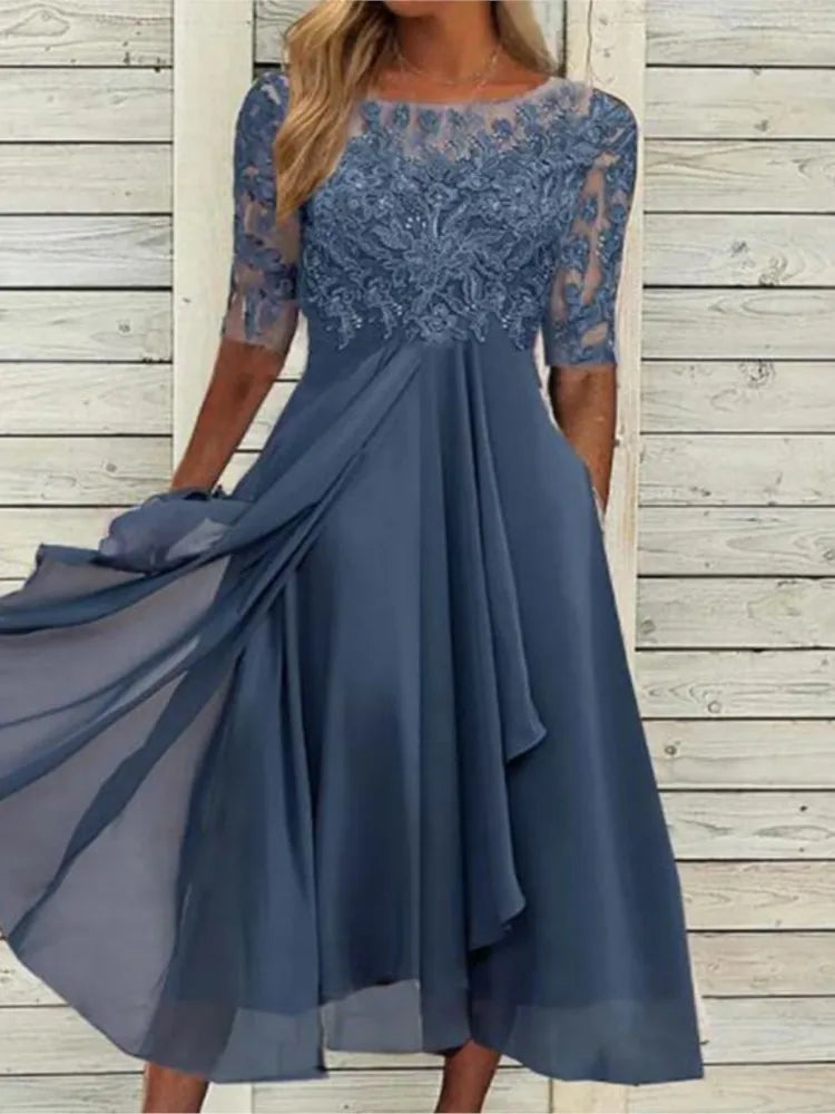Elegant Chiffon Spliced lace Evening Dress
