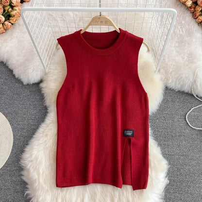 Chic Age-Reducing Long Sleeve White Shirt Sweater Loose Fit Knit Vest Pullover Set