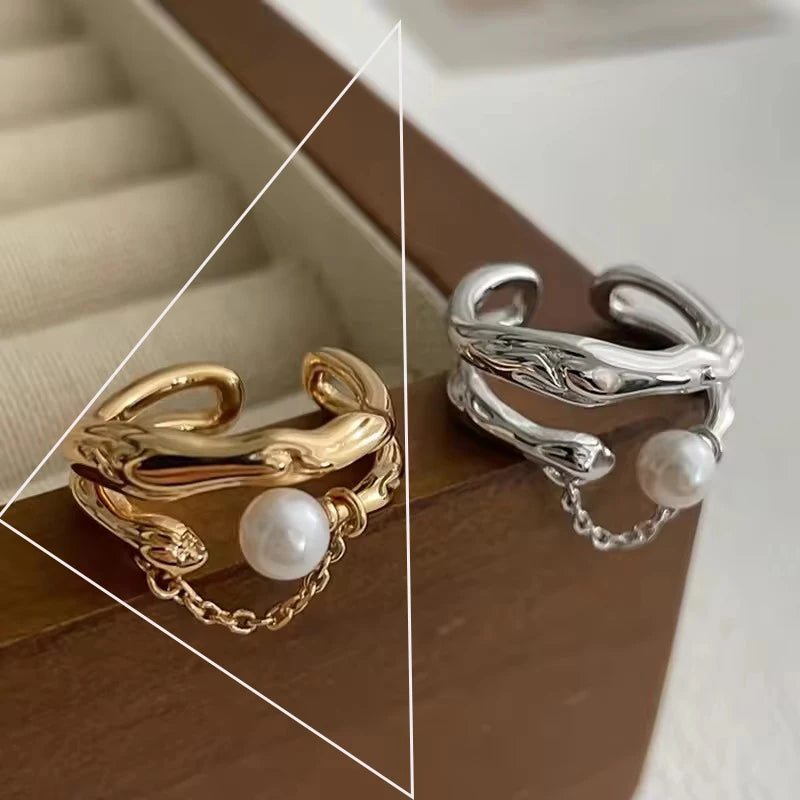 925 Sterling Silver Open Pearl Smile Stackable Finger Ring