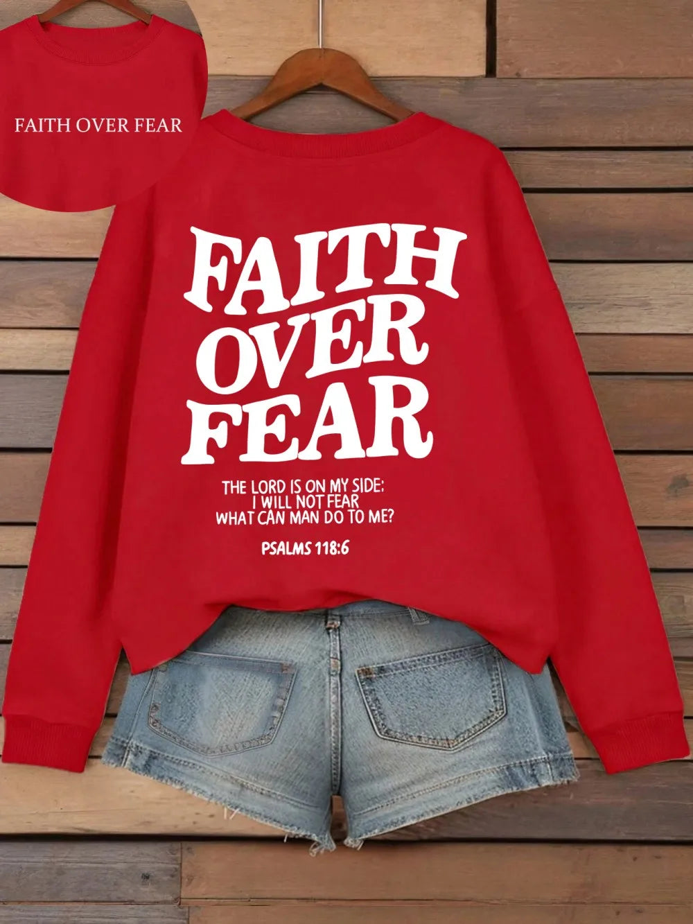 Casual Hoodies Faith Over Fear Letter Printing Sweatshirts Pocket Pullovers