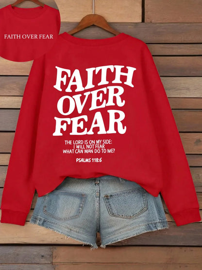 Casual Hoodies Faith Over Fear Letter Printing Sweatshirts Pocket Pullovers