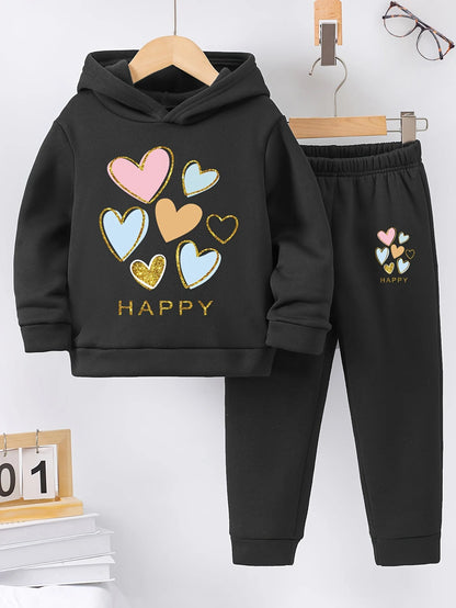 Fall/Winter casual comfort warm print warm lining hoodie sweatpants set