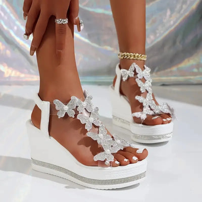 High Heel Wedge Butterfly Rhinestones Sandals