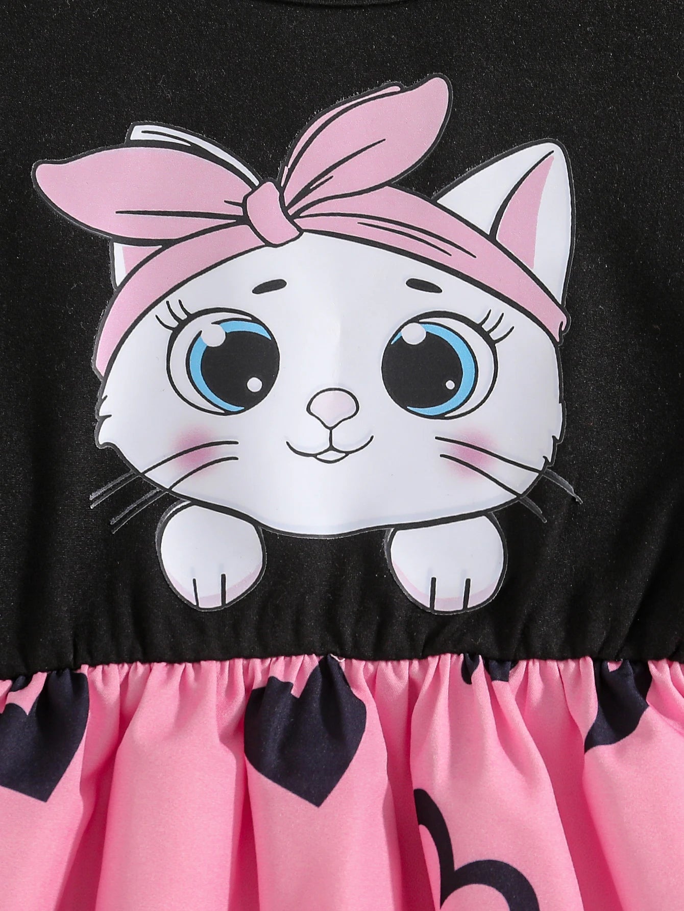 Cat Print Flutter Sleeve Short-Sleeve Patchwork Dress
