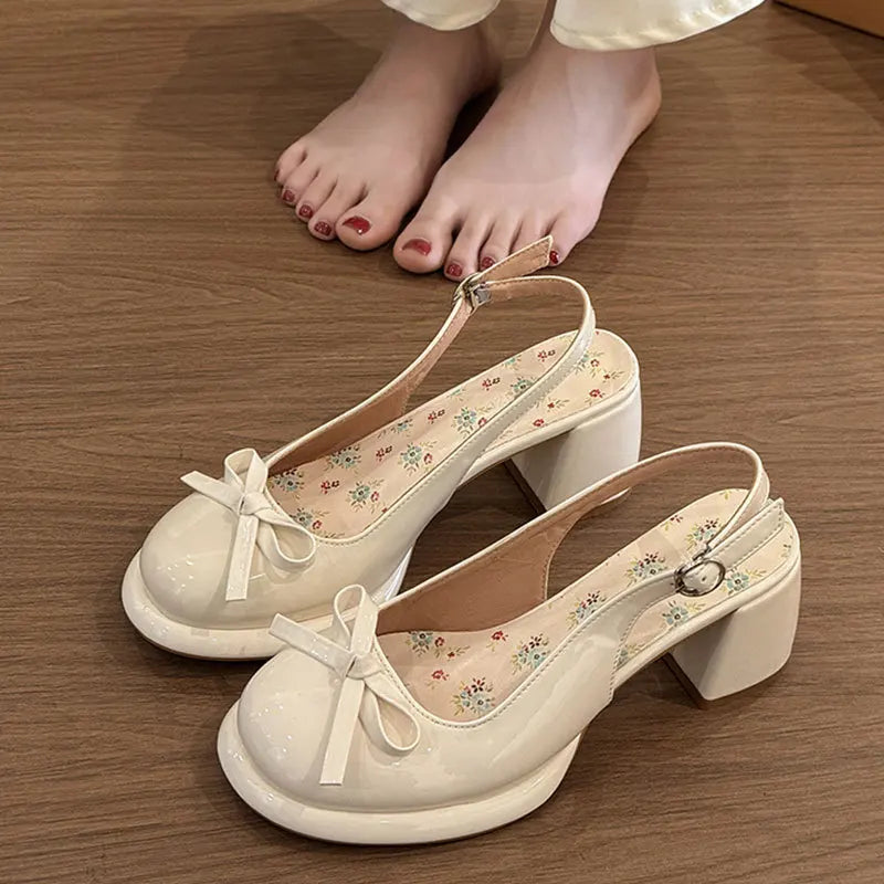 Butterfly-knot Slingback Thick Heel Buckle Strap Sandals
