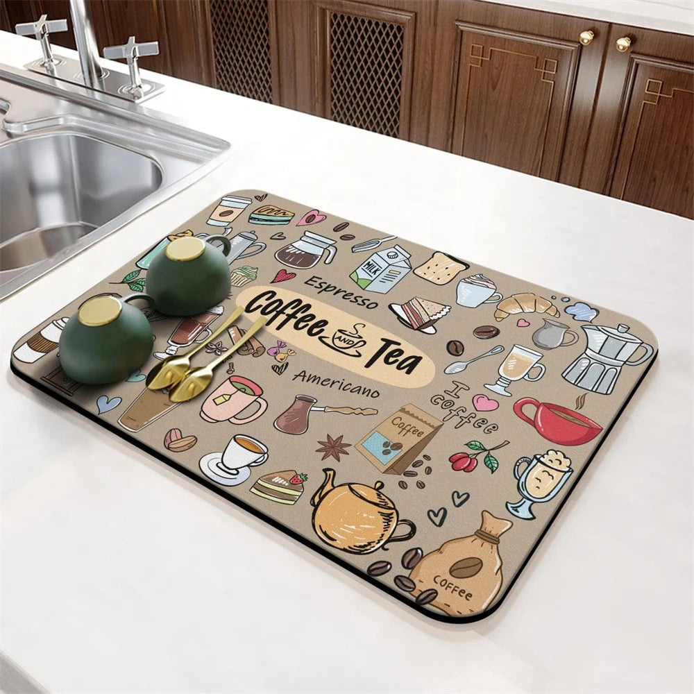 Coffee Cup Drying Cartoon Non-slip Drain Mat