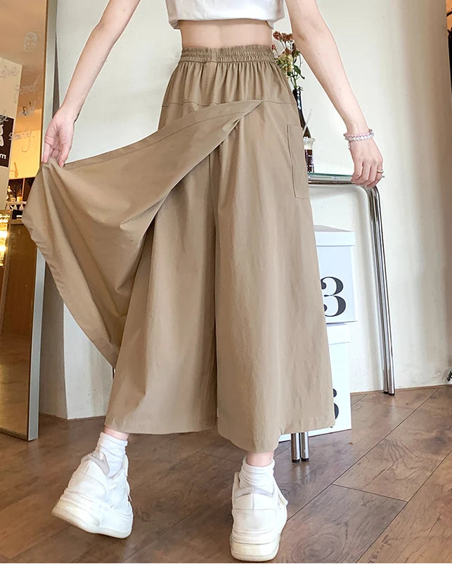 Chic Elastic High Waisted Long Wide Leg Pants