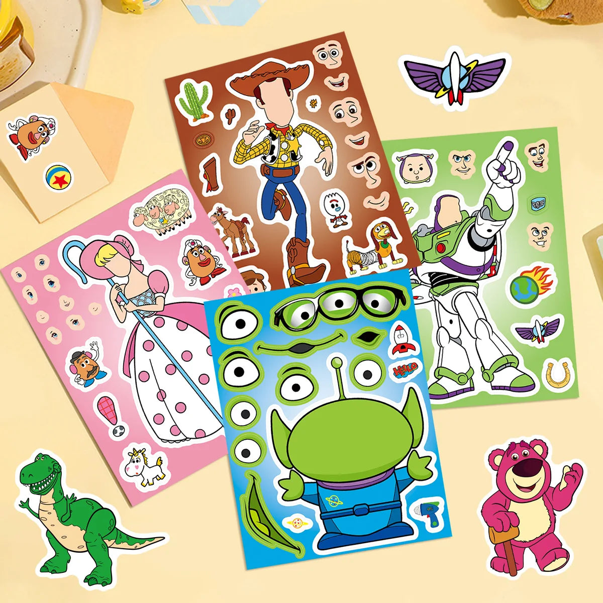 16Sheets Disney Toy Story 2 Puzzle Stickers Children Make a Face DIY Toys