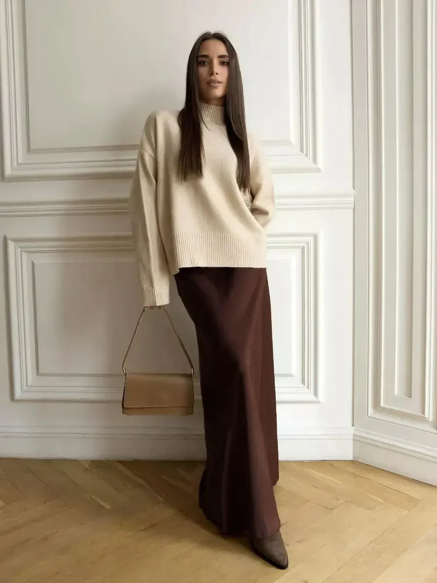 Faldas largas informales de satén, sueltas, de talle alto