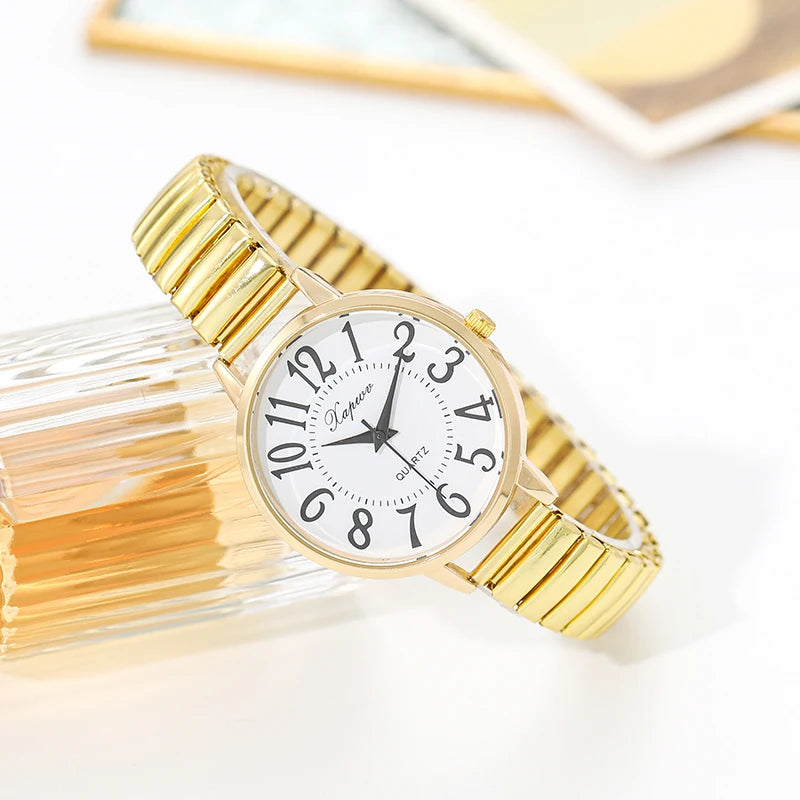 Casual Quartz Arabic Large Number Elastic Watch